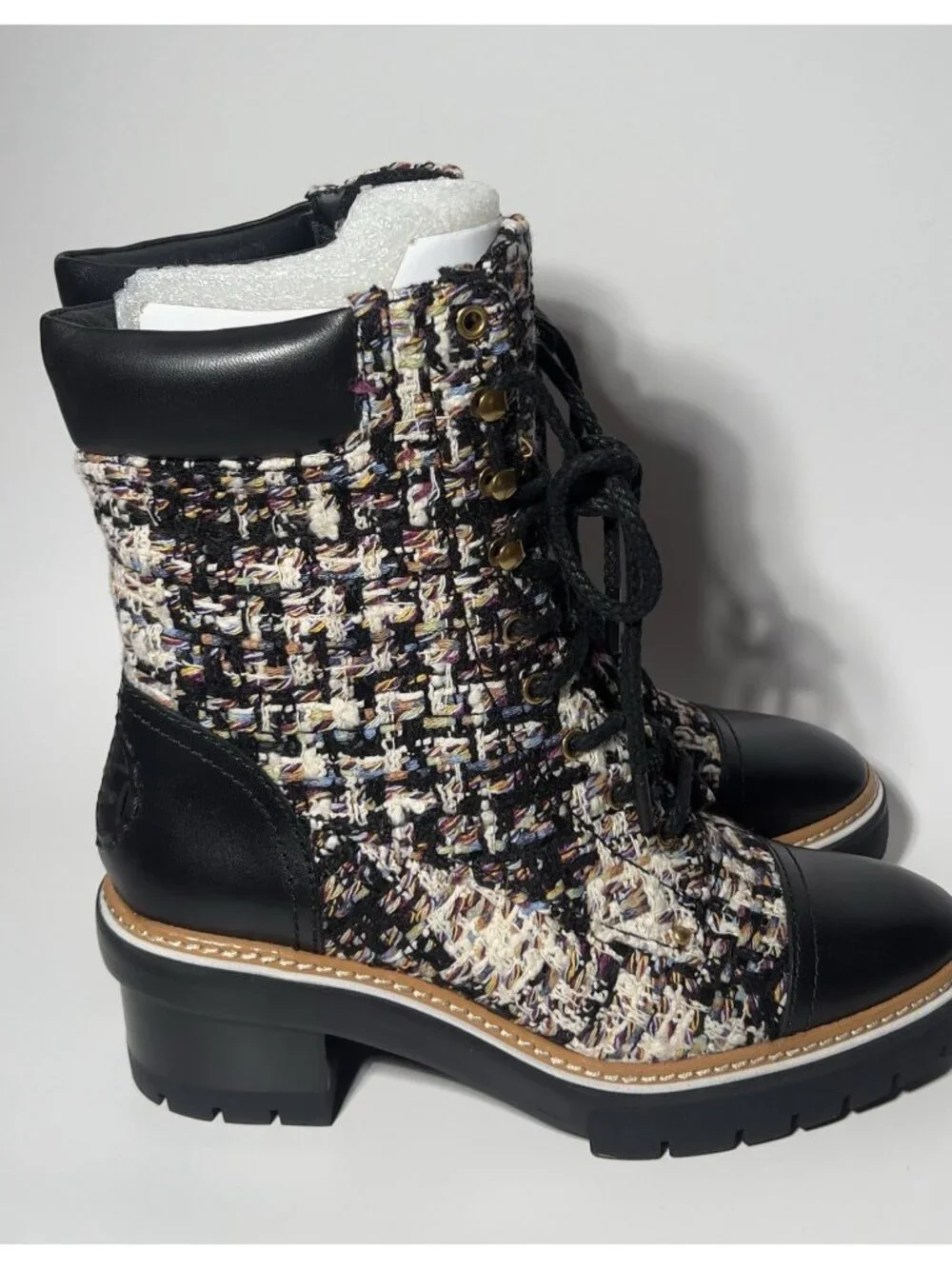 Tory Burch Tweed Leather Lace-Up Ankle Boots Women’s 7.5 New in Box
